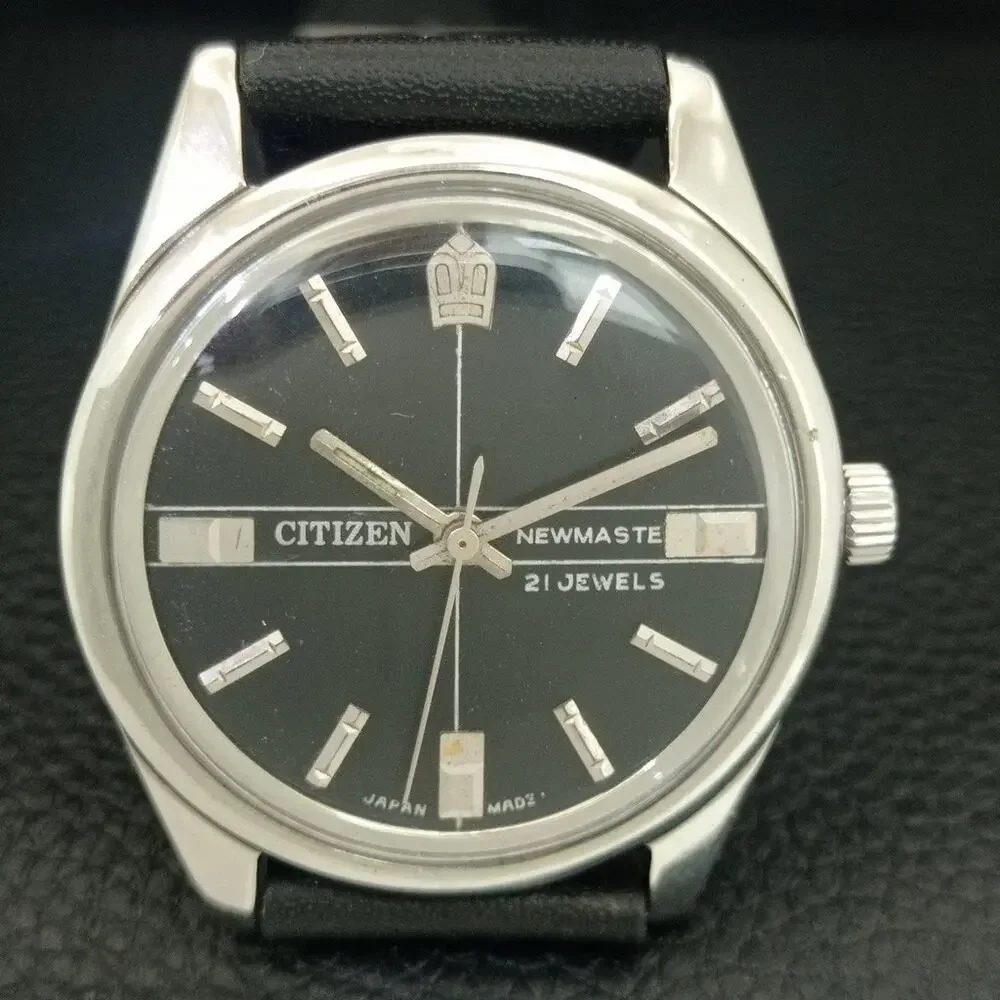 Vintage 1974 Citizen Manual Wound Mens Silver Watch & Black accents